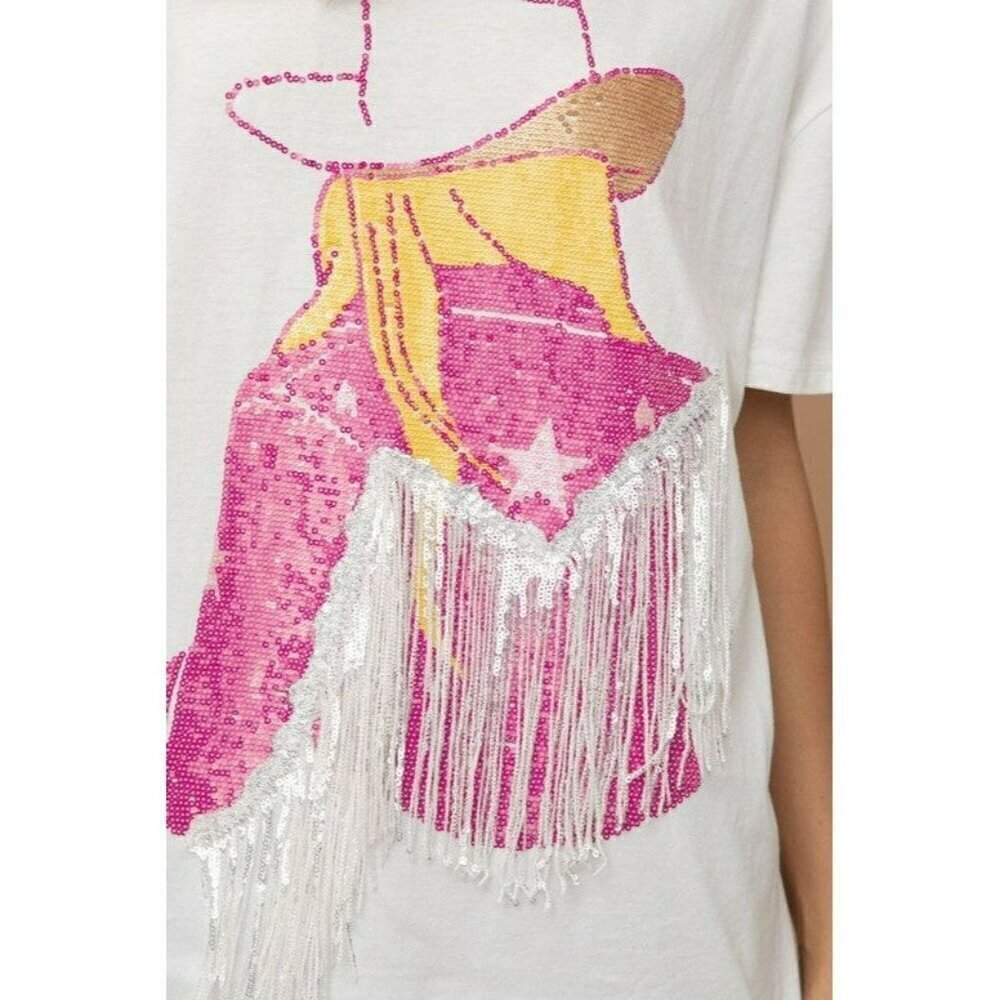 Doin' Cowgirl Things Sequin Fringe Graphic Tee in White - Picture 6 of 8